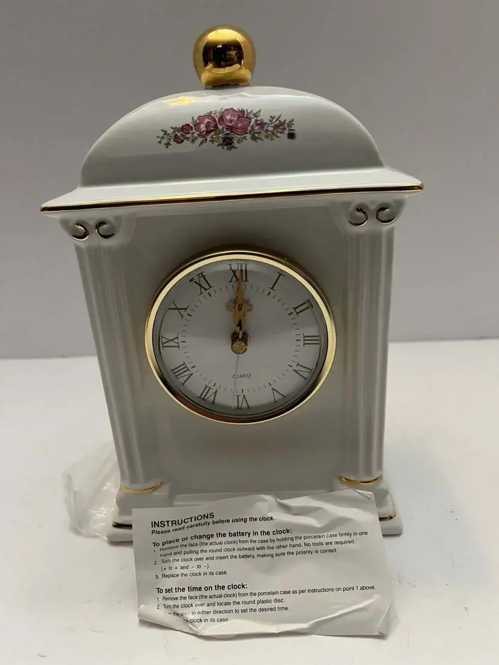Paul Sebastian Fine Porcelain Quartz Mantel Clock with Floral Design Vintage HTF